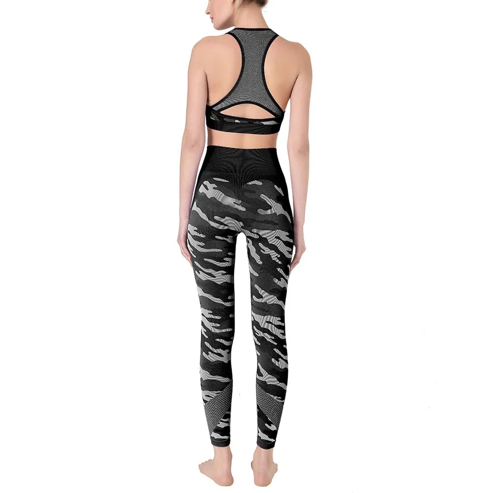 2PCS Camo Yoga Set Sports Wear For Women Gym Fitness Clothing Booty Yoga Leggings   Sport Bra GYM Sport Suit Femme 2020 New