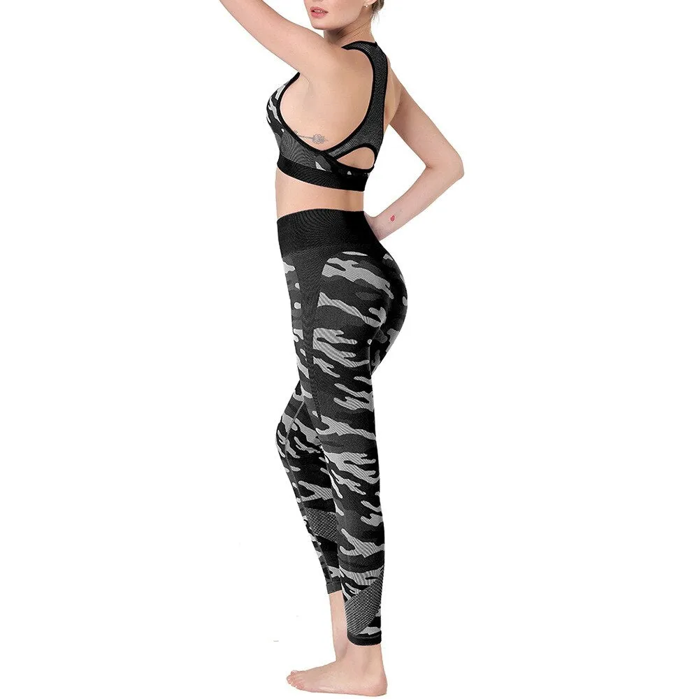 2PCS Camo Yoga Set Sports Wear For Women Gym Fitness Clothing Booty Yoga Leggings   Sport Bra GYM Sport Suit Femme 2020 New