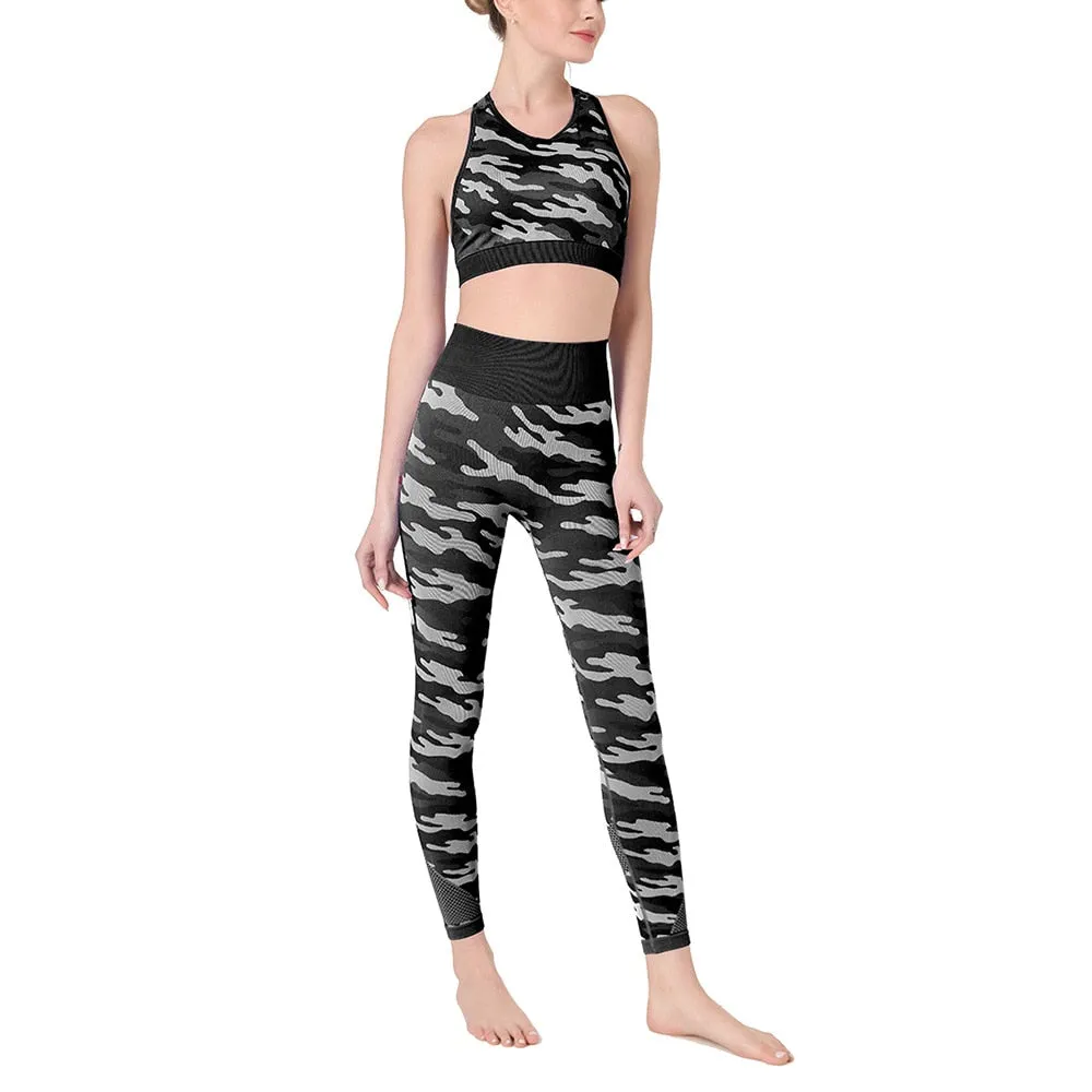 2PCS Camo Yoga Set Sports Wear For Women Gym Fitness Clothing Booty Yoga Leggings   Sport Bra GYM Sport Suit Femme 2020 New