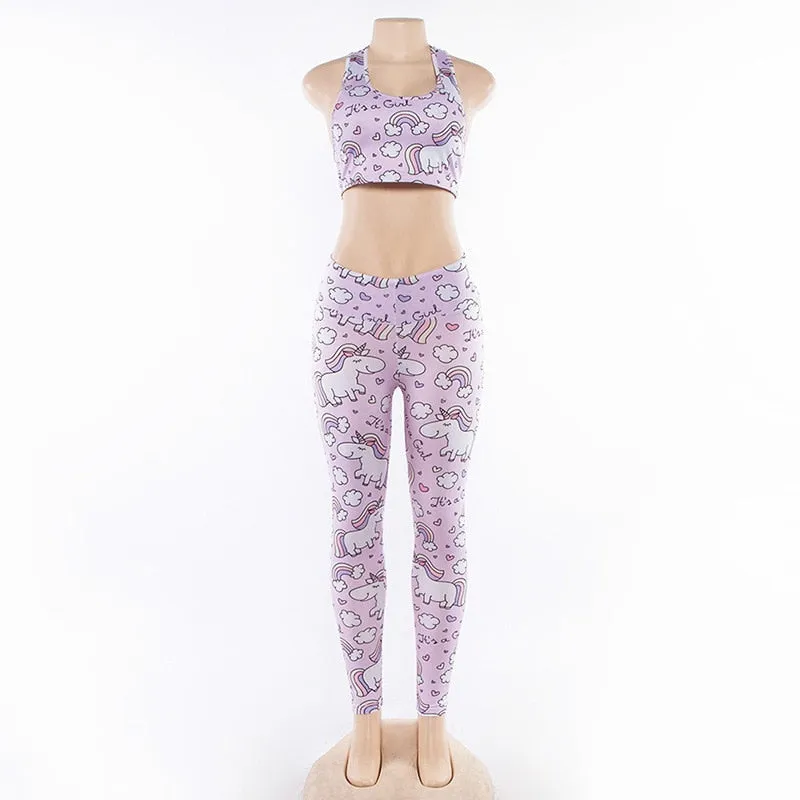 2PCS Cartoon Yoga Set Women's Sport Bra&Pants Suit Sportswear Pink Top Yoga Leggings Fitness Sports Clothing