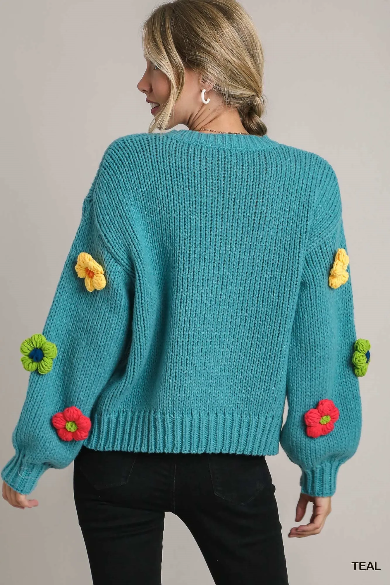 3D Floral Knit Pullover Sweater