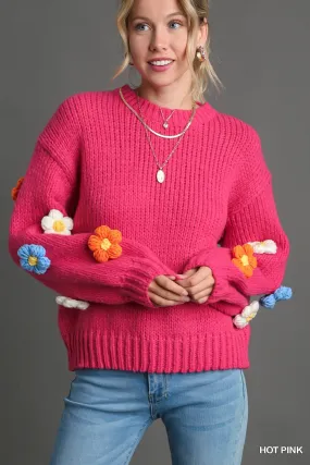 3D Floral Knit Pullover Sweater