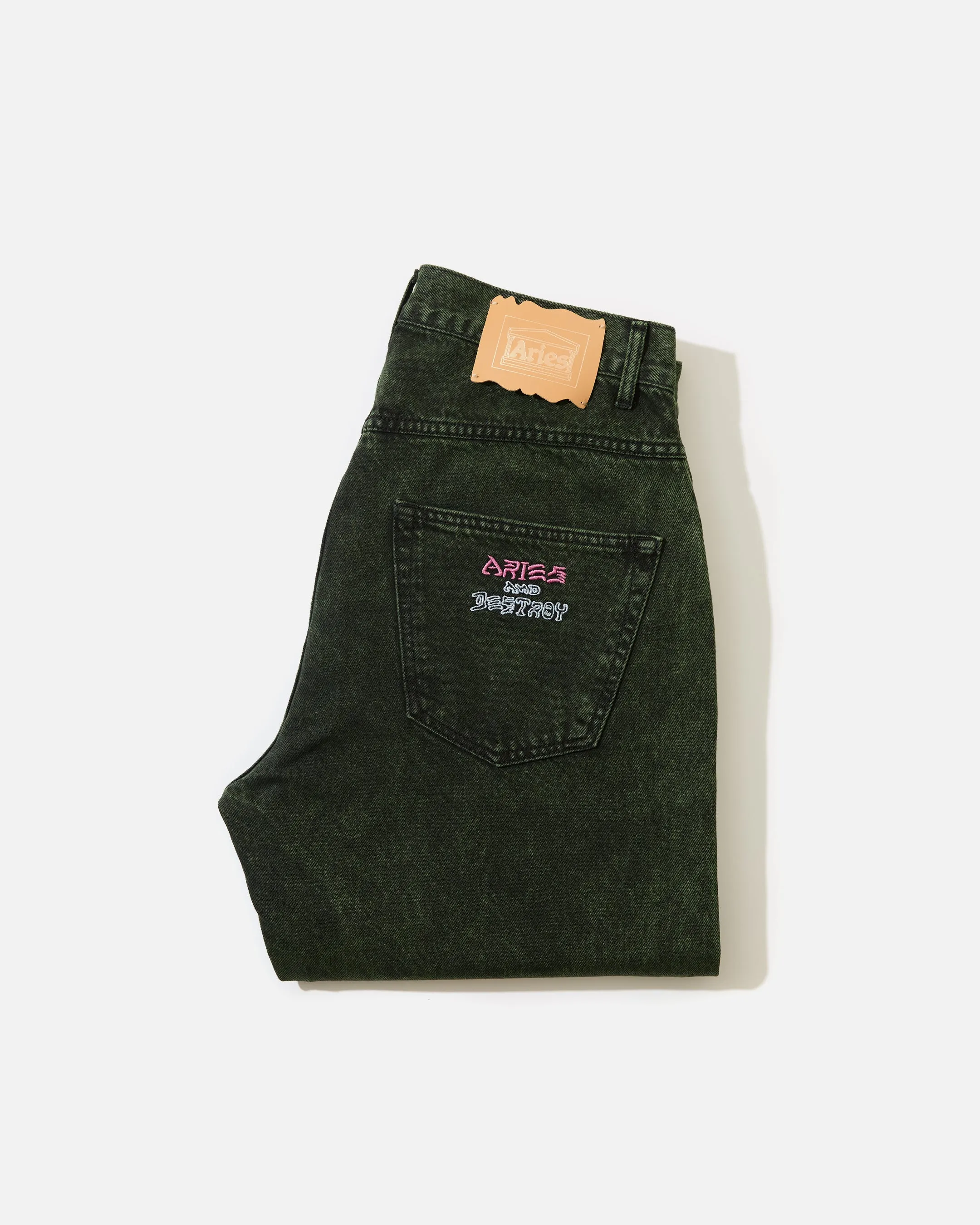 Acid Wash Batten Jean - Forest Green