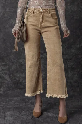 Acid Washed High Rise Cropped Wide Leg Jeans