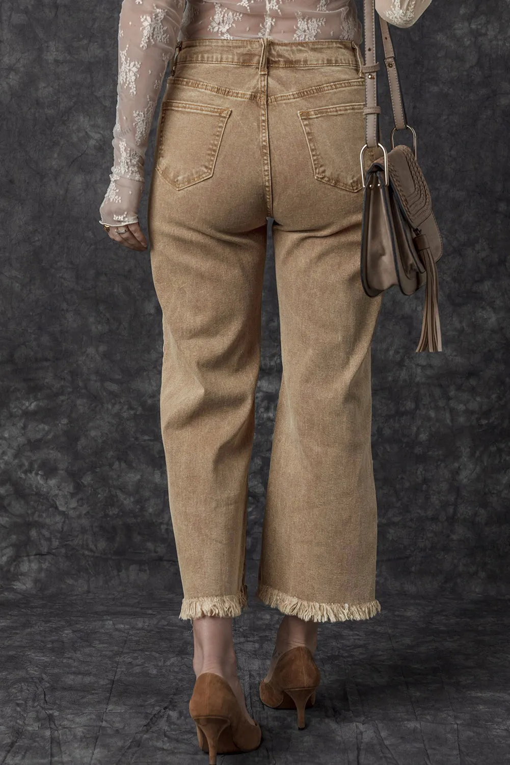 Acid Washed High Rise Cropped Wide Leg Jeans