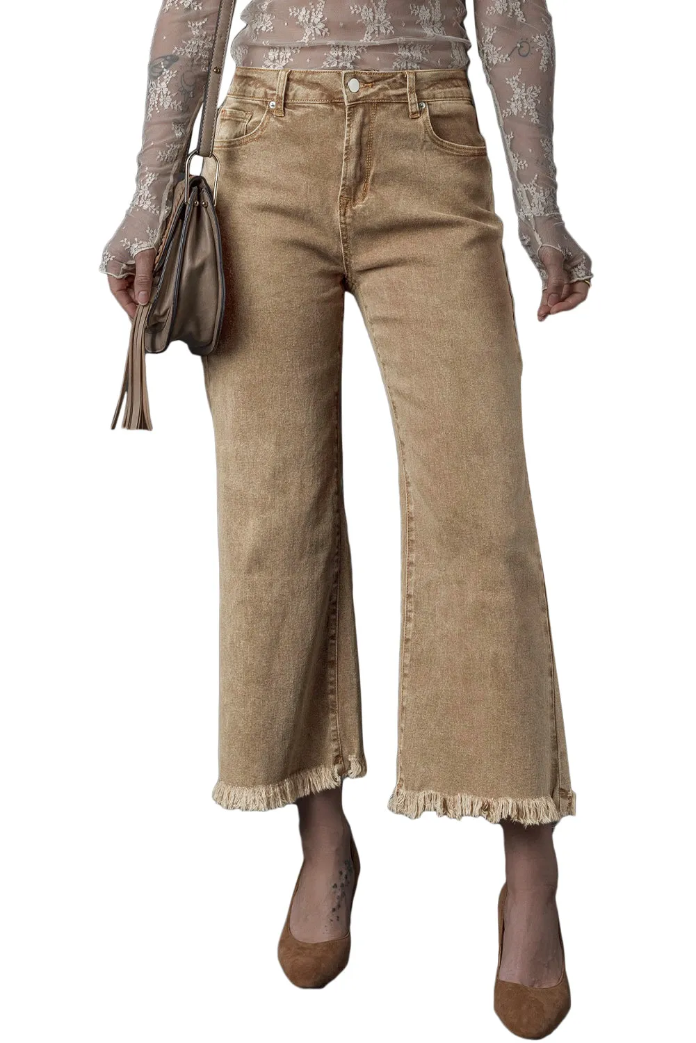 Acid Washed High Rise Cropped Wide Leg Jeans