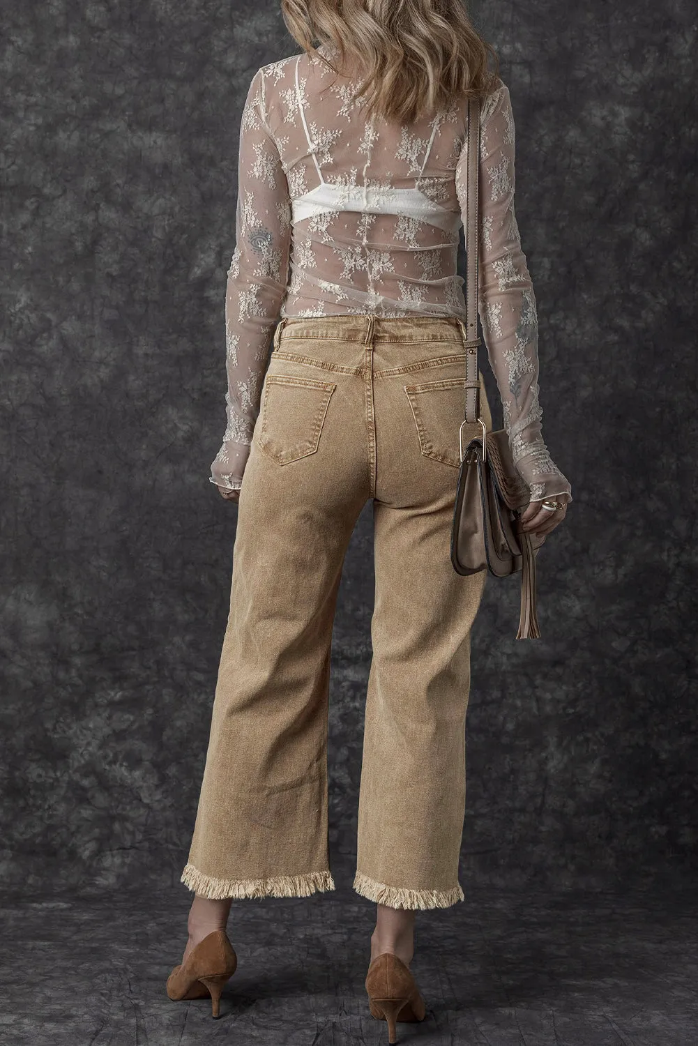 Acid Washed High Rise Cropped Wide Leg Jeans