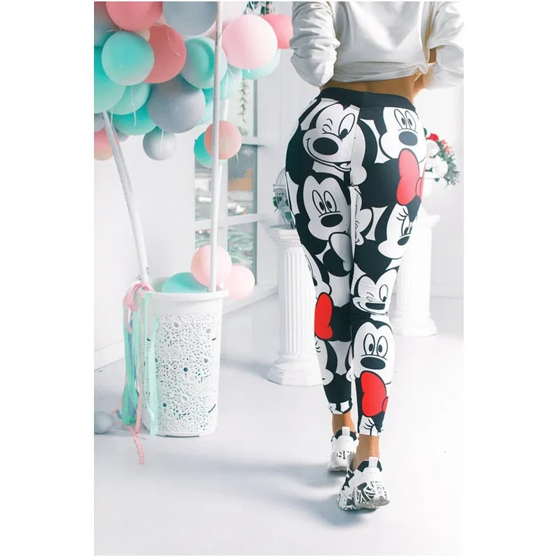 Active Women Minnie Mickey Yoga Gym Leggings Athletic Women Sport Clothing