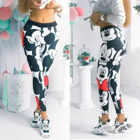 Active Women Minnie Mickey Yoga Gym Leggings Athletic Women Sport Clothing