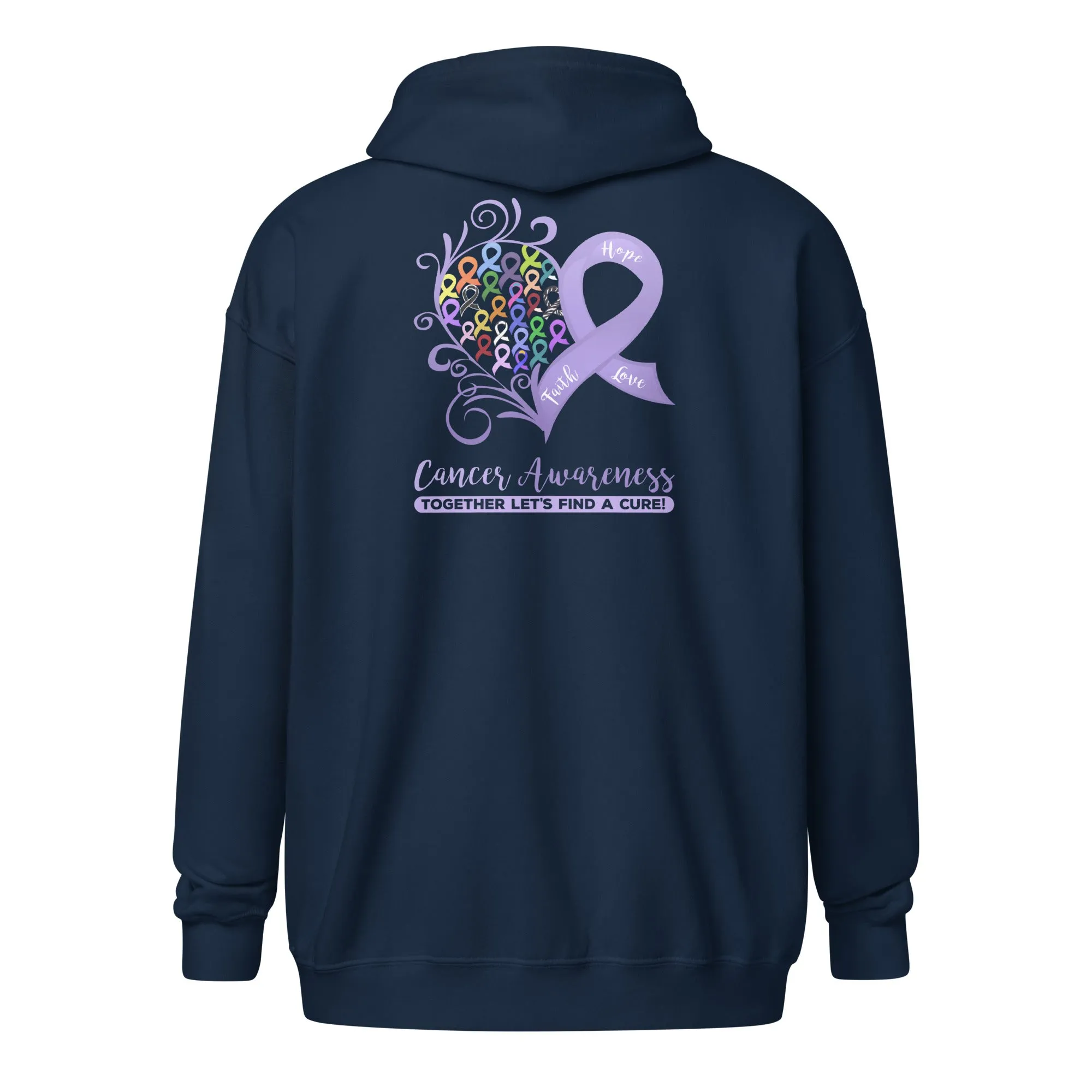 All Cancer Awareness Heart Heavy Blend Zip Hoodie (Several Colors Available)