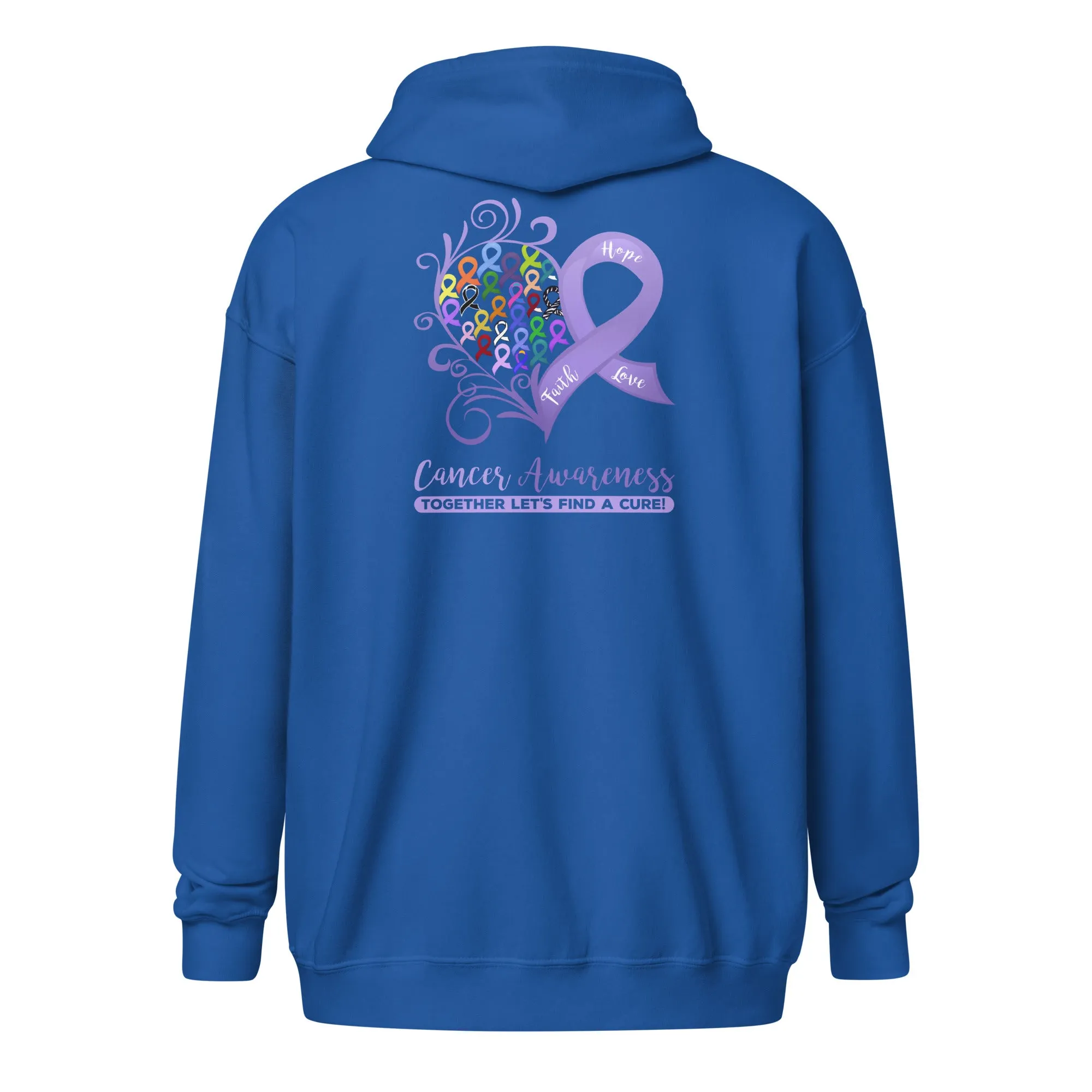 All Cancer Awareness Heart Heavy Blend Zip Hoodie (Several Colors Available)