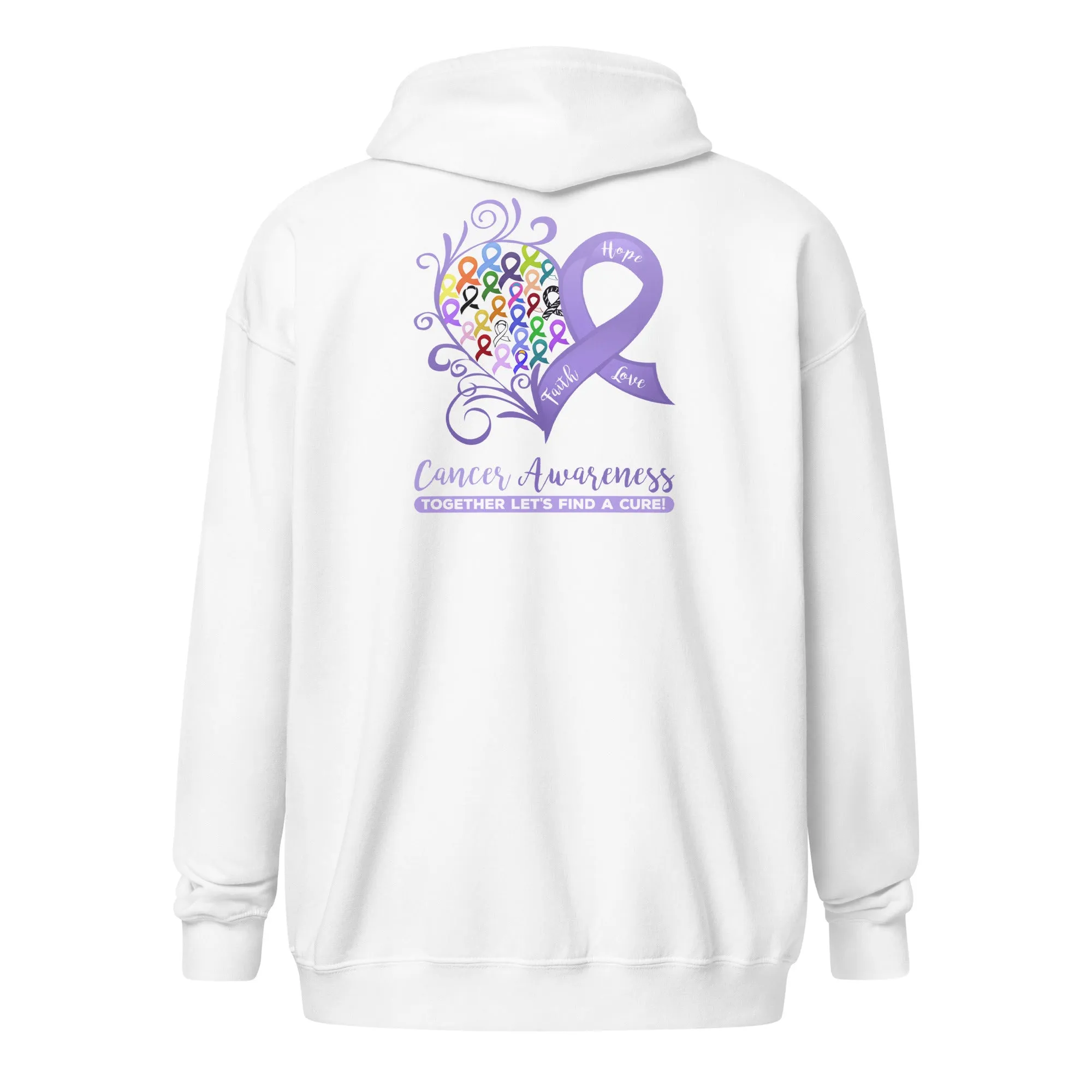 All Cancer Awareness Heart Heavy Blend Zip Hoodie (Several Colors Available)