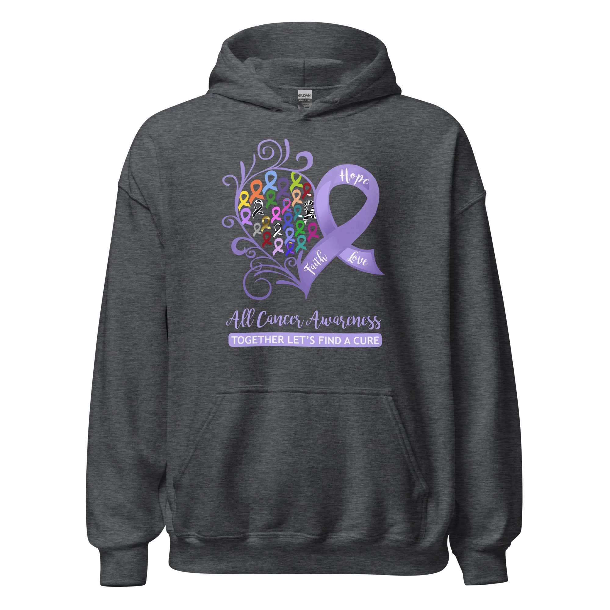 All Cancer Awareness Heart Hoodie - Several Colors Available