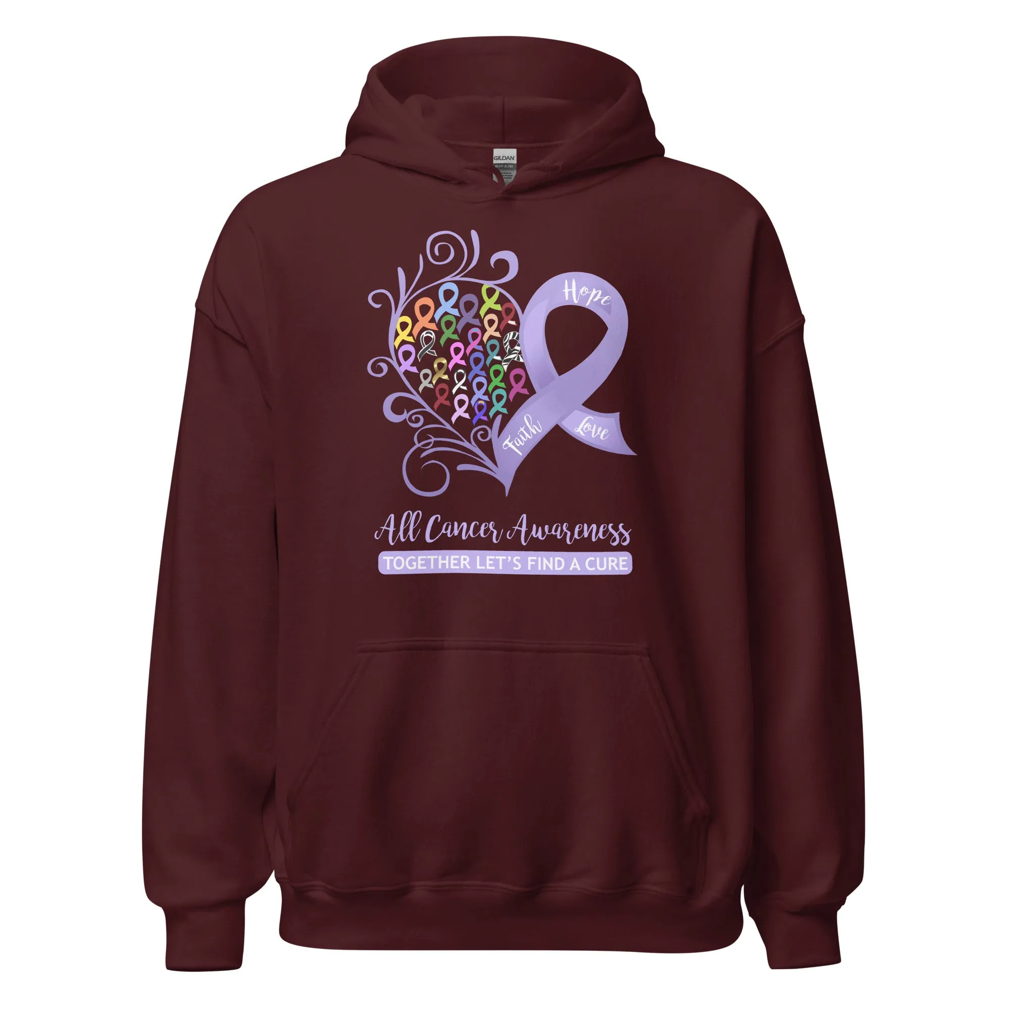 All Cancer Awareness Heart Hoodie - Several Colors Available