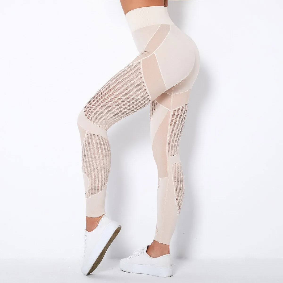 Autumn Seamless Hollow Out Yoga Leggings Work Out Fitness Gym Yoga Pantalones High Elastics High Waist Sports Slim Trousers