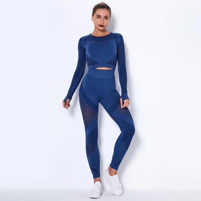 Autumn Seamless Hollow Out Yoga Leggings Work Out Fitness Gym Yoga Pantalones High Elastics High Waist Sports Slim Trousers