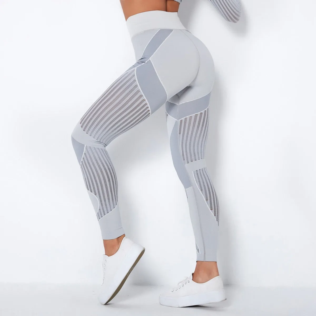 Autumn Seamless Hollow Out Yoga Leggings Work Out Fitness Gym Yoga Pantalones High Elastics High Waist Sports Slim Trousers