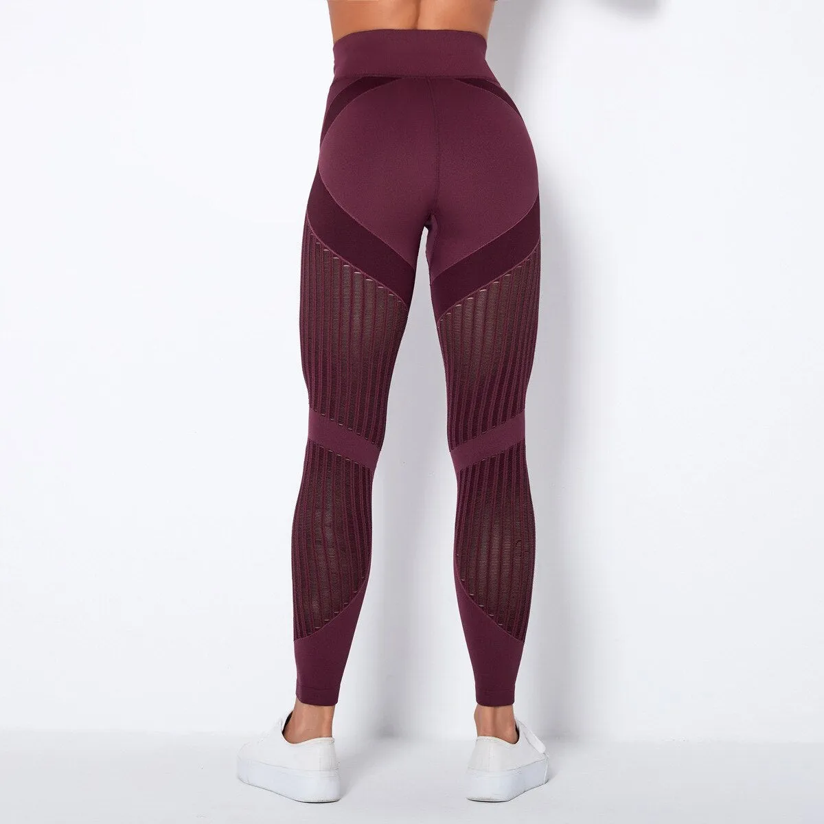 Autumn Seamless Hollow Out Yoga Leggings Work Out Fitness Gym Yoga Pantalones High Elastics High Waist Sports Slim Trousers