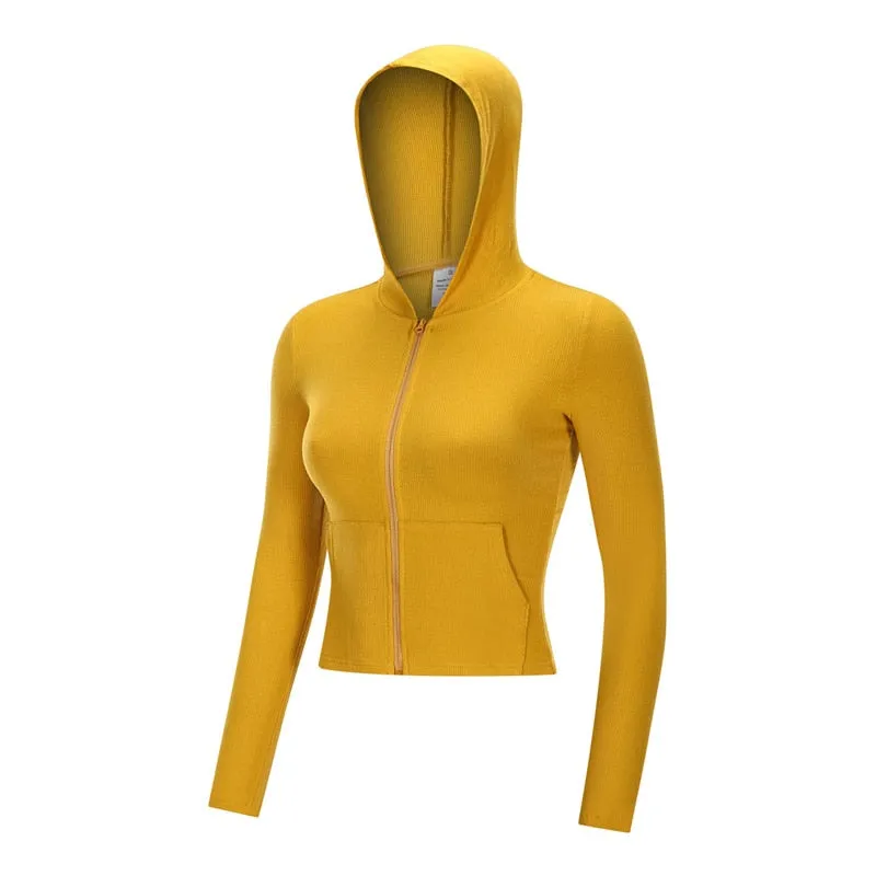 Autumn Seamless Solid Yoga Hoodies Long Shirt Jacket Long Sleeve Zipper Sportswear Hooded Top Gym Fitness Workout Sports Tees