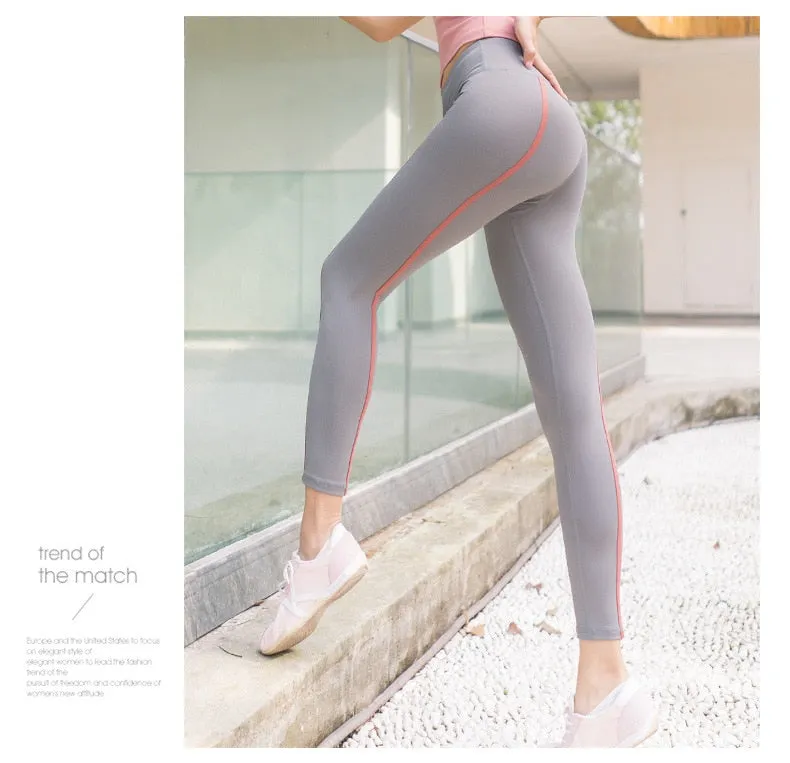 Autumn Striped Yoga Leggings For Women Hip Lifting Slim Shaping Sports Pants Casual Gym Fitness Workout Running Training Trouser