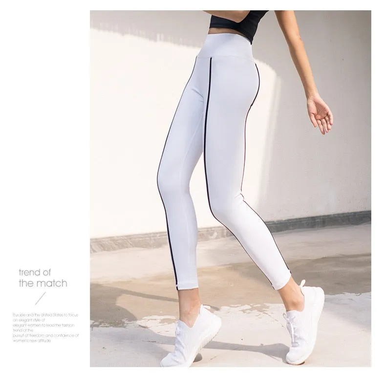 Autumn Striped Yoga Leggings For Women Hip Lifting Slim Shaping Sports Pants Casual Gym Fitness Workout Running Training Trouser