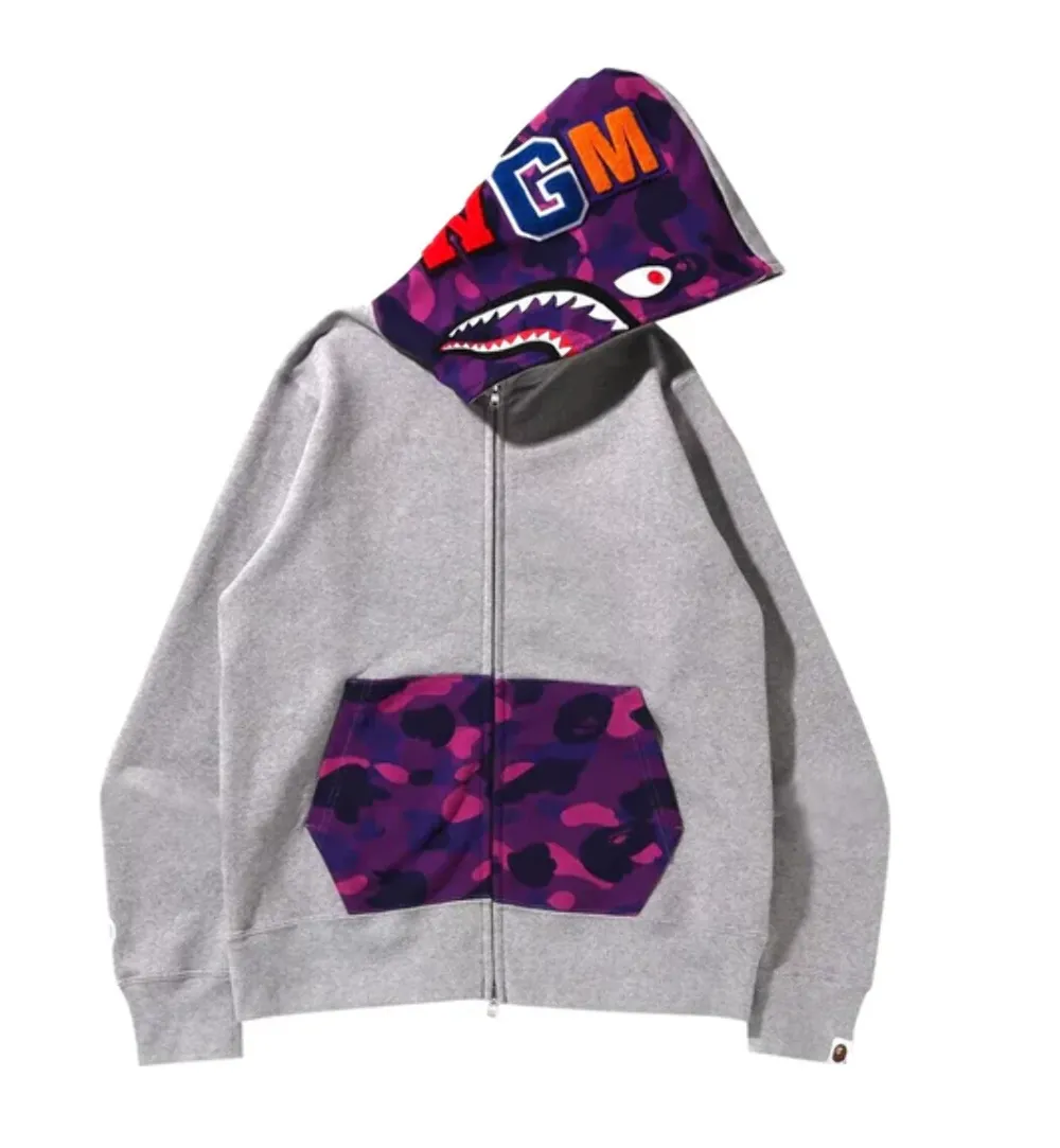 Bape Color Camo Shark Full Zip Hoodie Gray 001ZPI301023MGRA