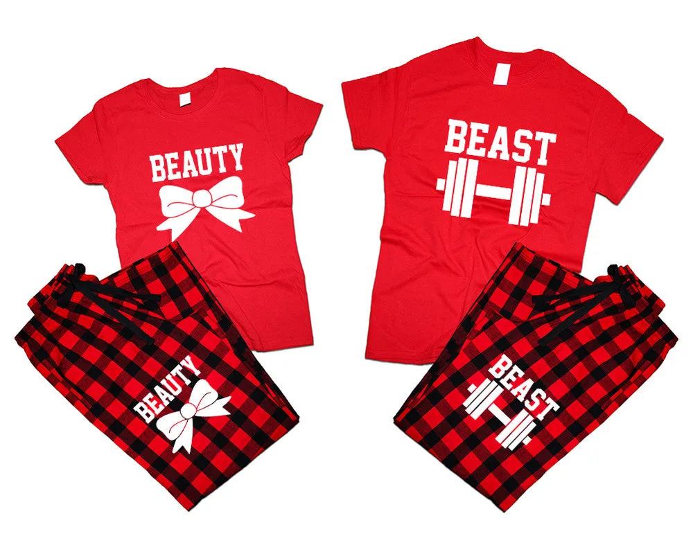 Beast Beauty Couple Matching T Shirts and Flannel Pants