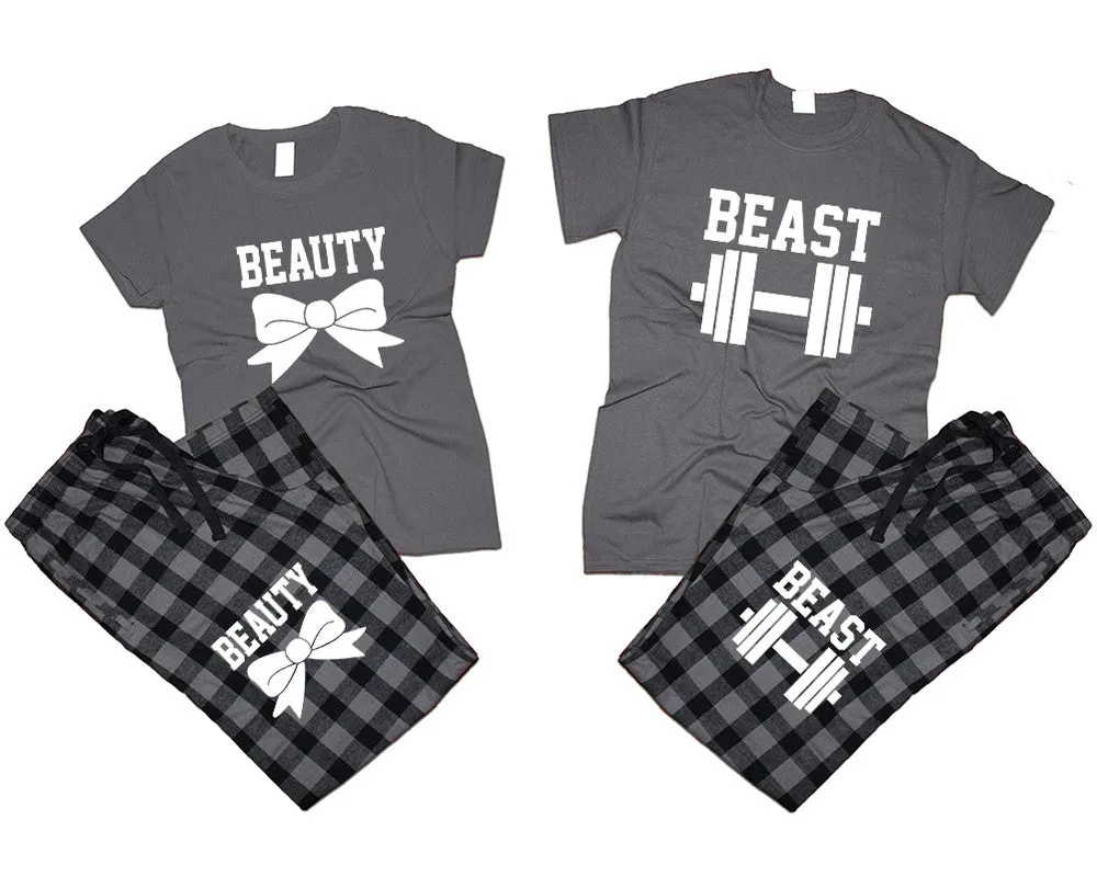 Beast Beauty Couple Matching T Shirts and Flannel Pants