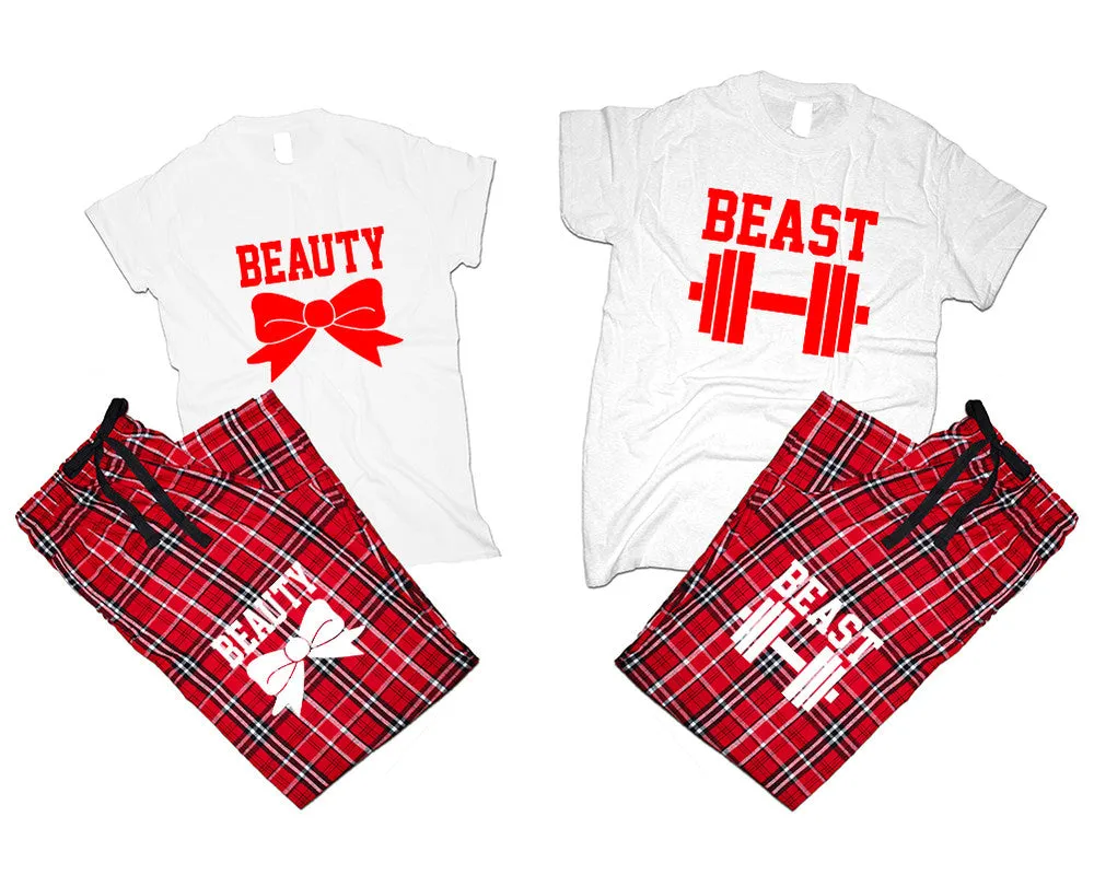 Beast Beauty Couple Matching T Shirts and Flannel Pants