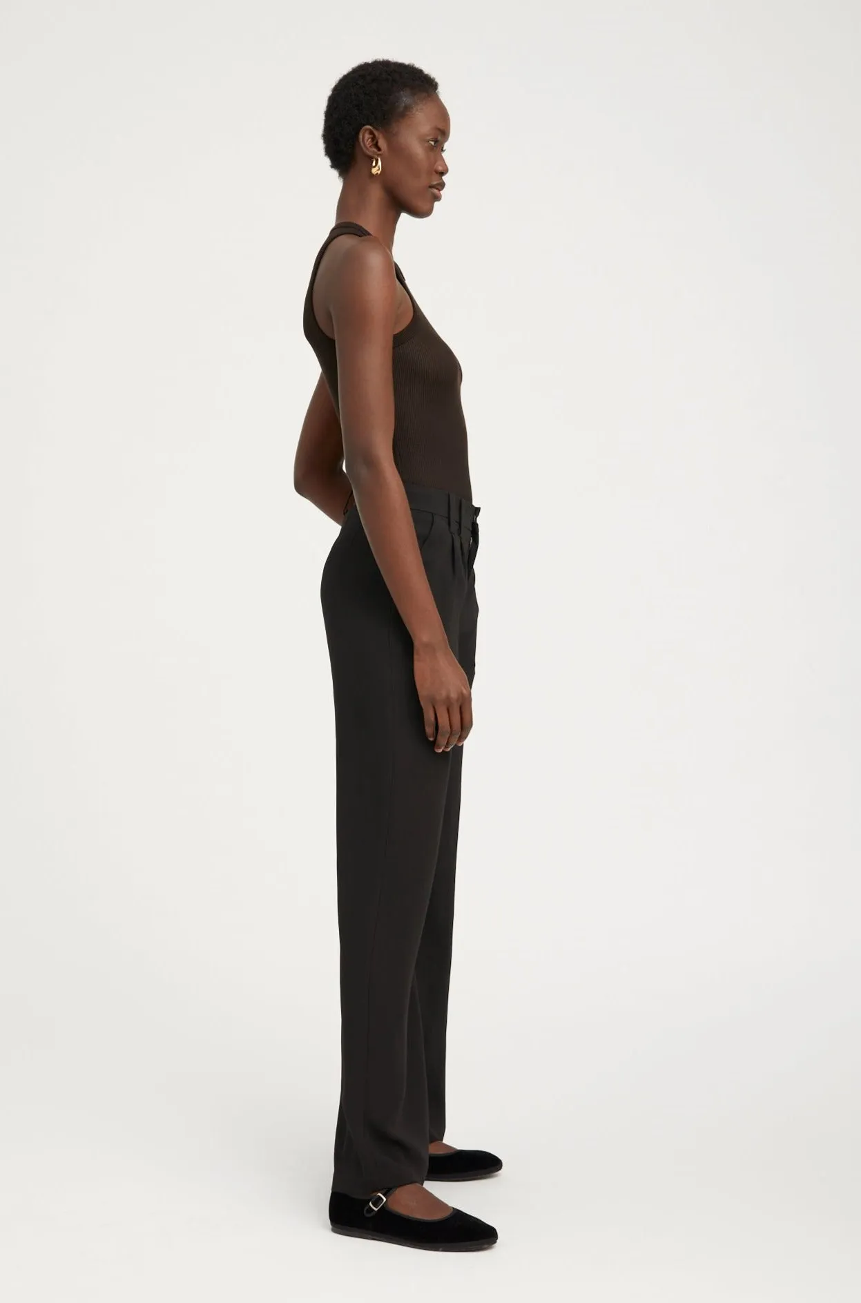 Black Crepe Pleated Trousers