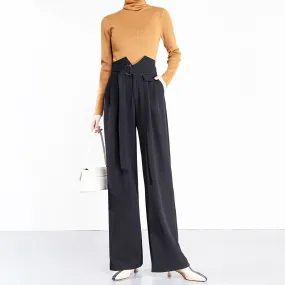 Black D-Ring Belt Wide Leg Pants