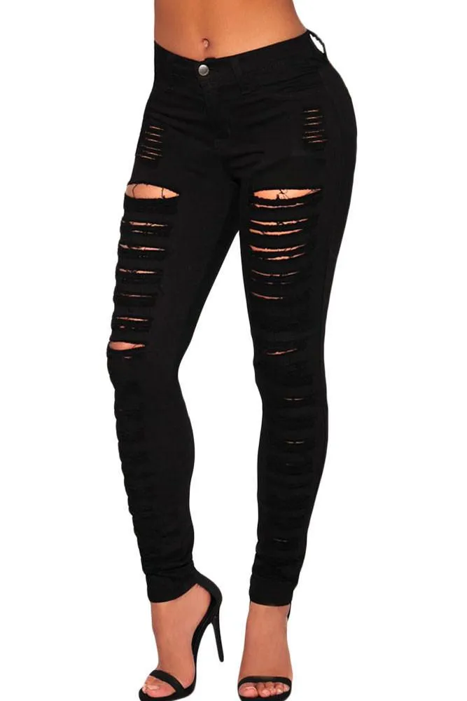 Black Denim High-waist Destroyed Jeans