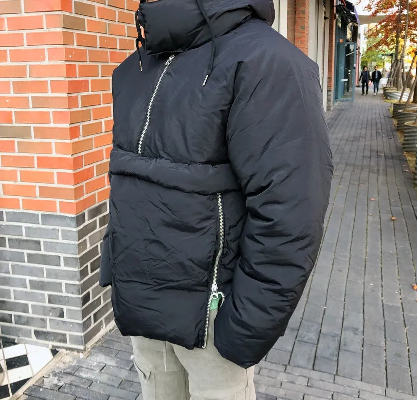 Black Hooded Puffers Winter Jackets Mens Coats Wellon Loose Fit Outer