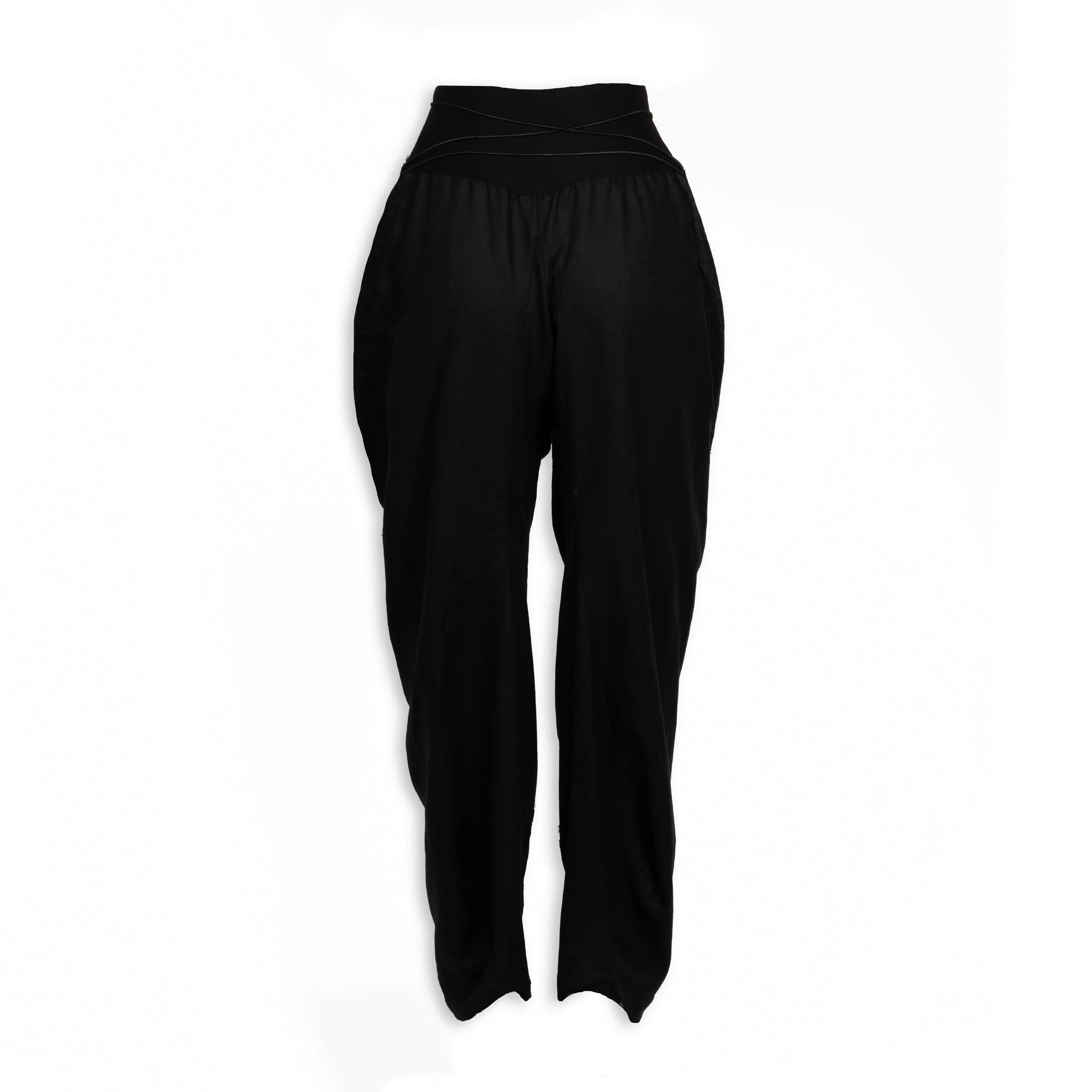 Black Linen Pants with Lace Detail