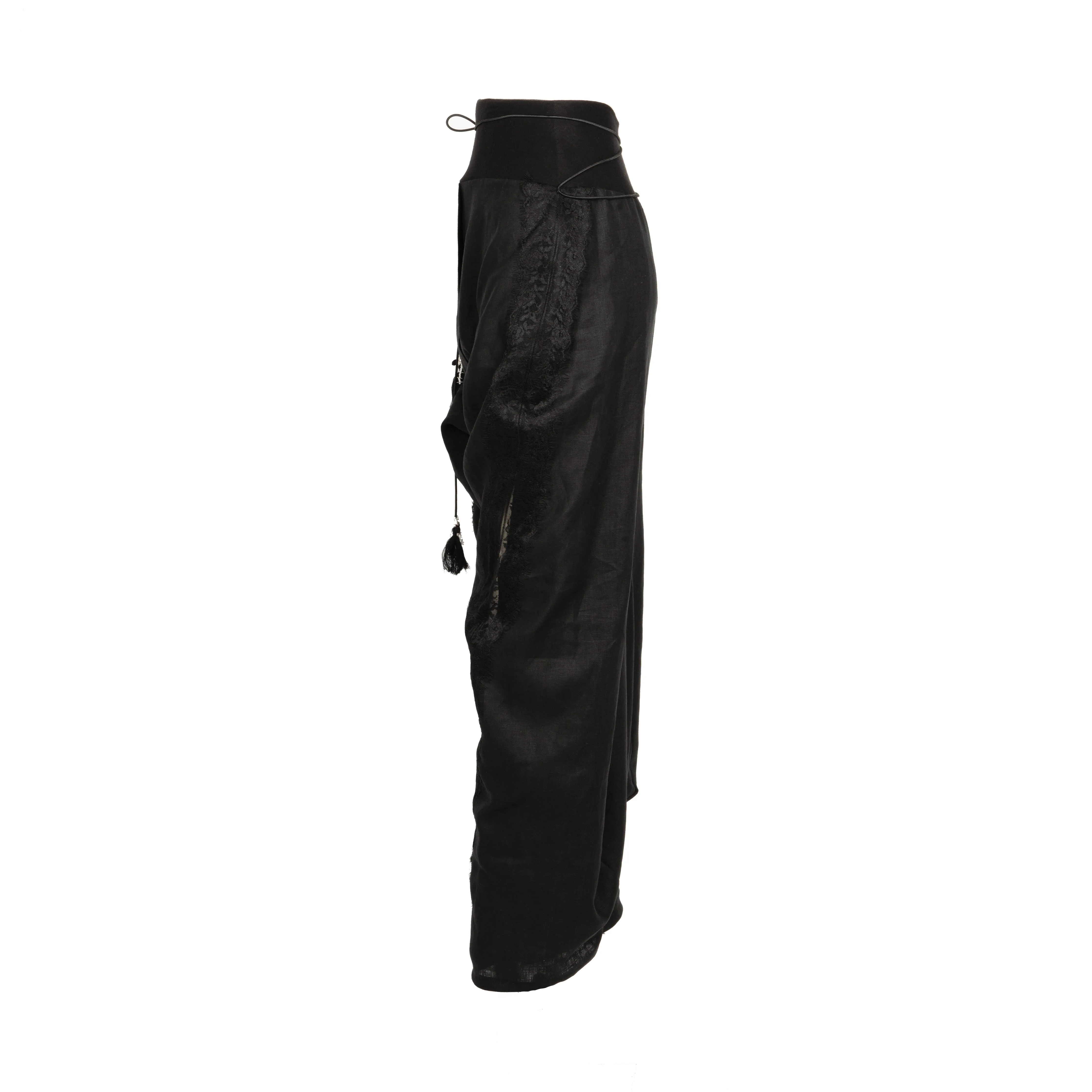 Black Linen Pants with Lace Detail