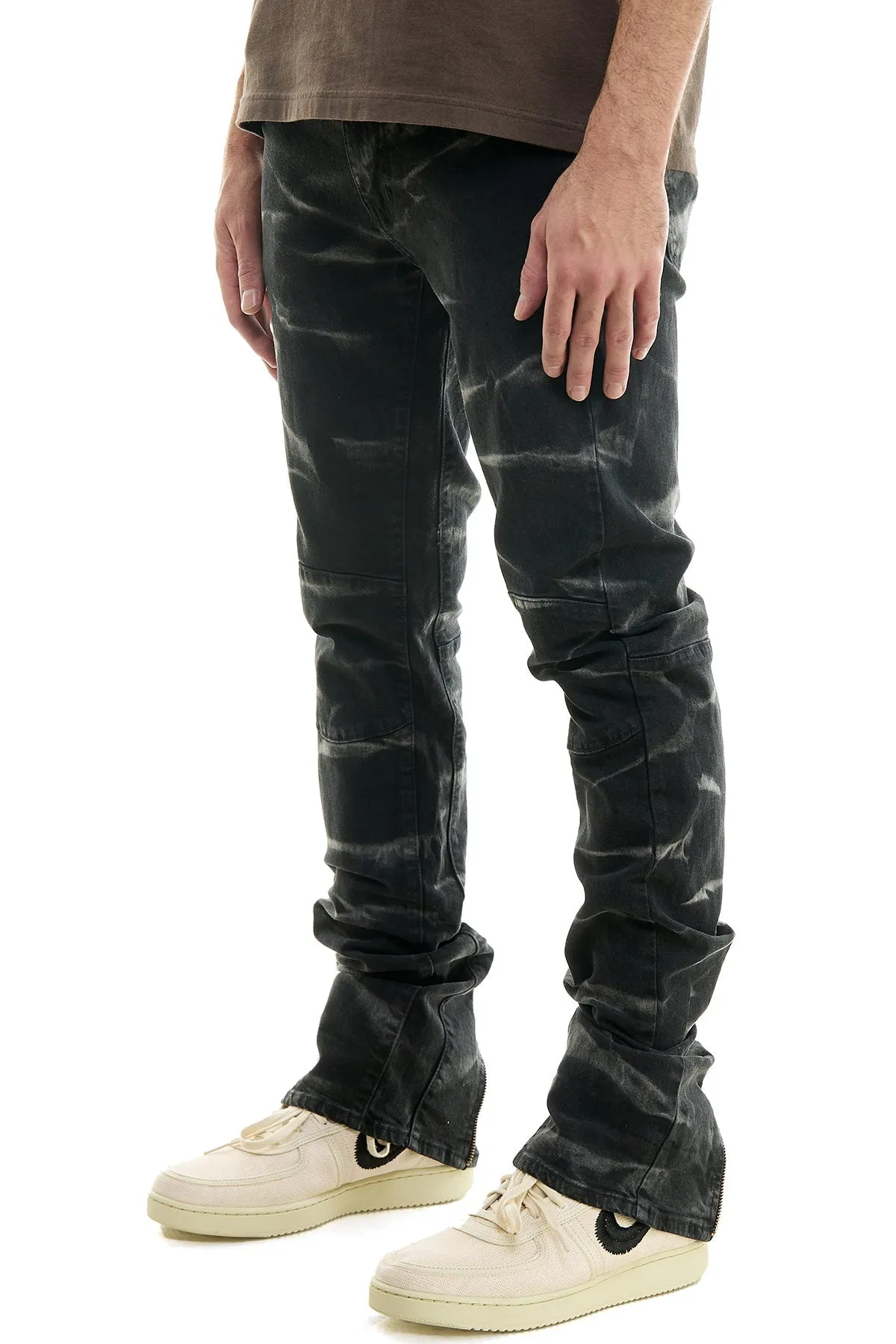 Black Men Stacked Flare Jeans