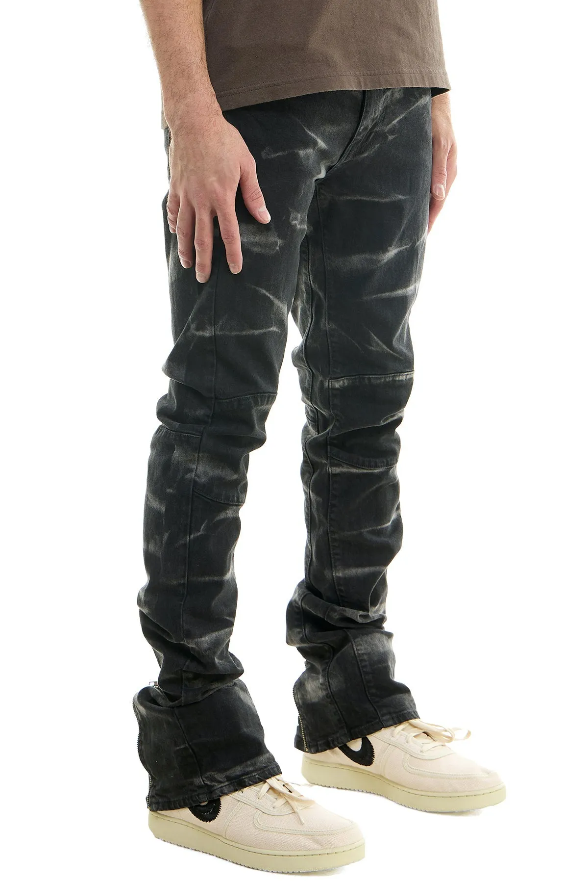 Black Men Stacked Flare Jeans