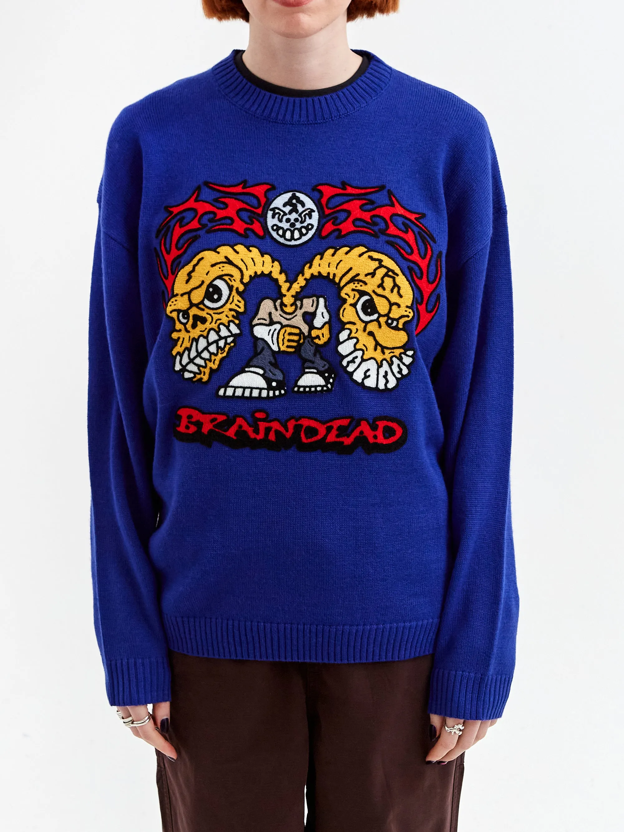 Brain Dead Vilesore Faces Sweater W - Navy