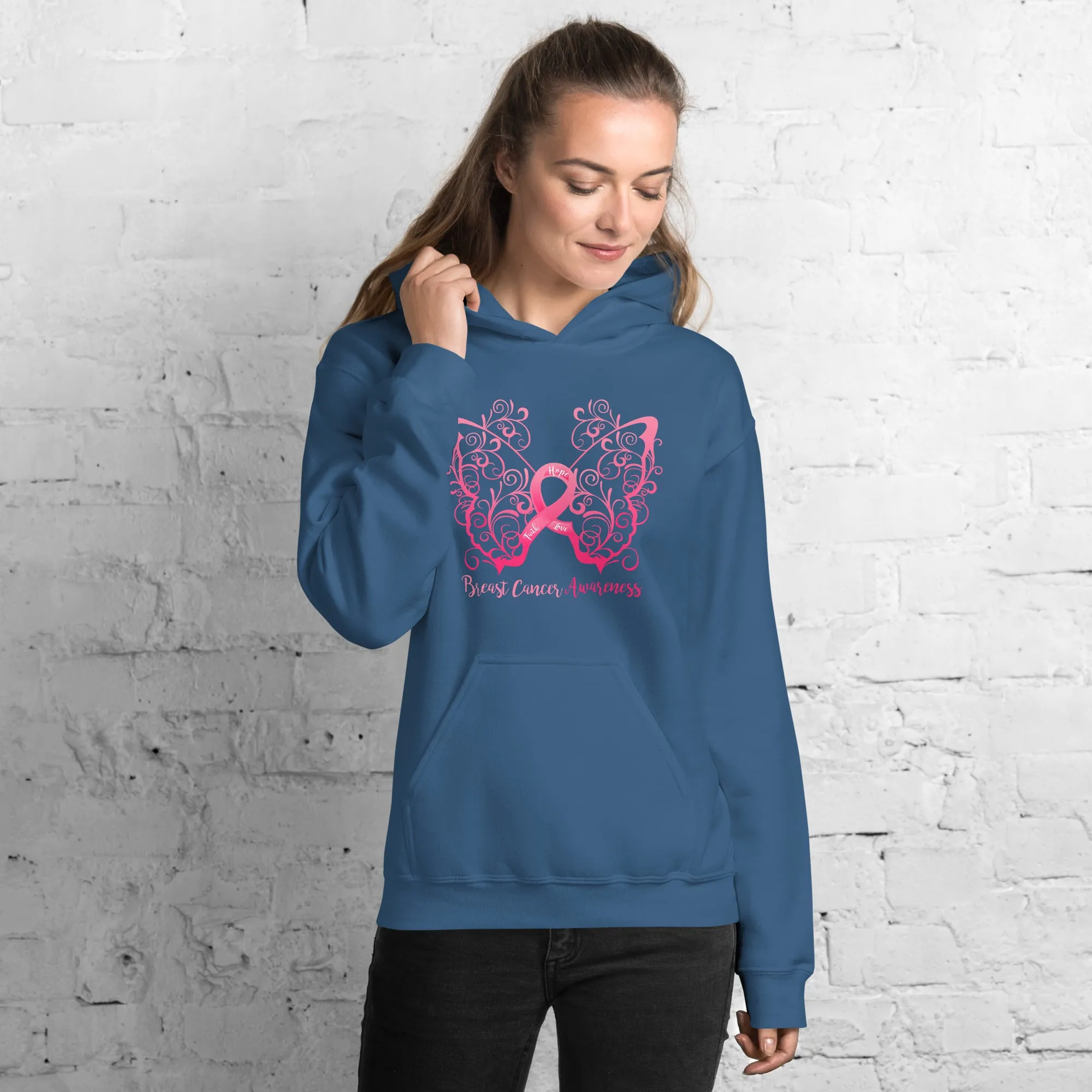 Breast Cancer Awareness Filigree Butterfly Hoodie - Several Colors Available