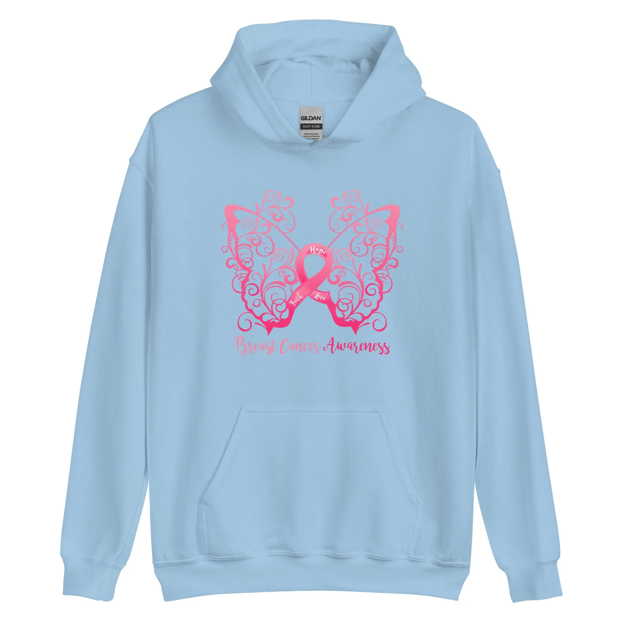 Breast Cancer Awareness Filigree Butterfly Hoodie - Several Colors Available