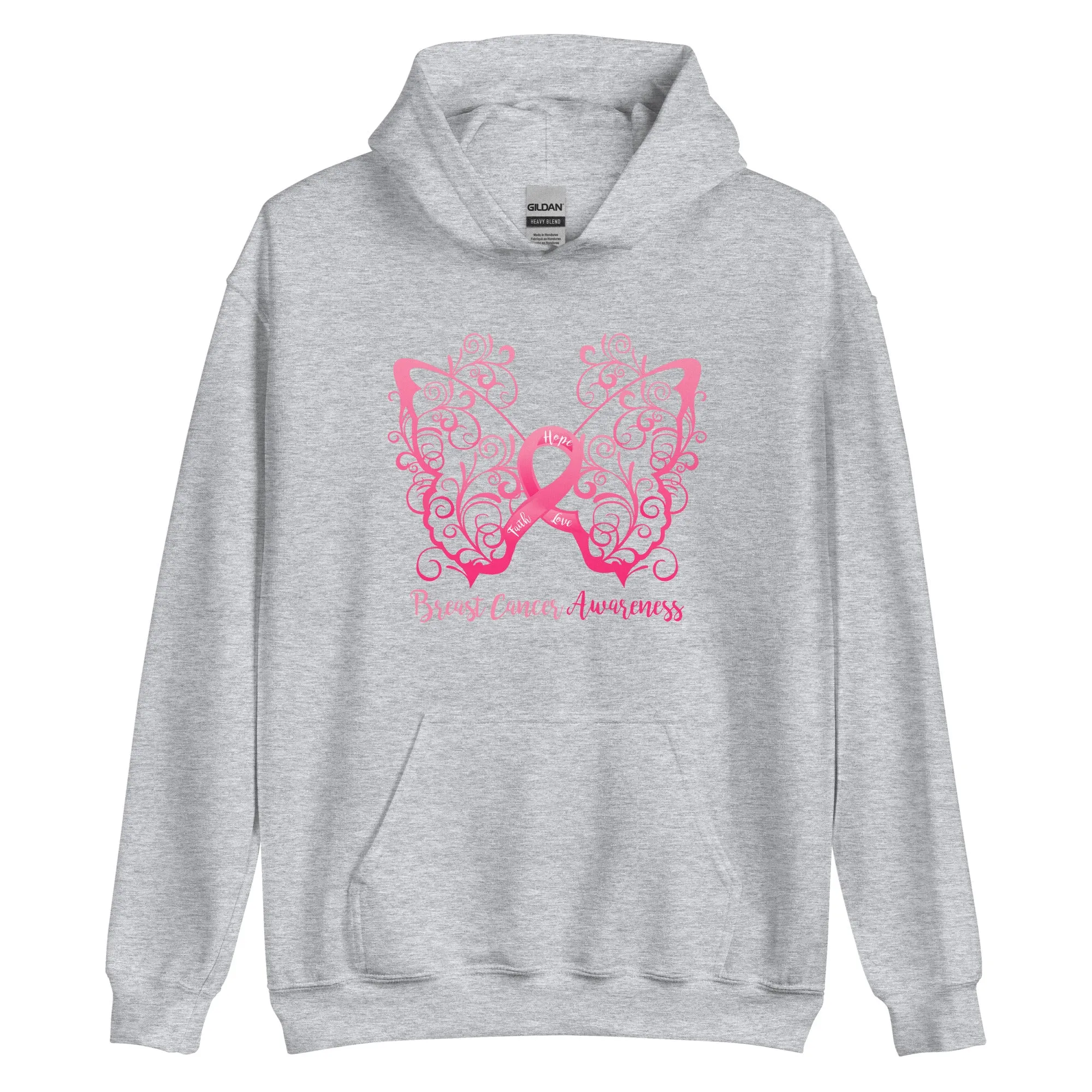 Breast Cancer Awareness Filigree Butterfly Hoodie - Several Colors Available