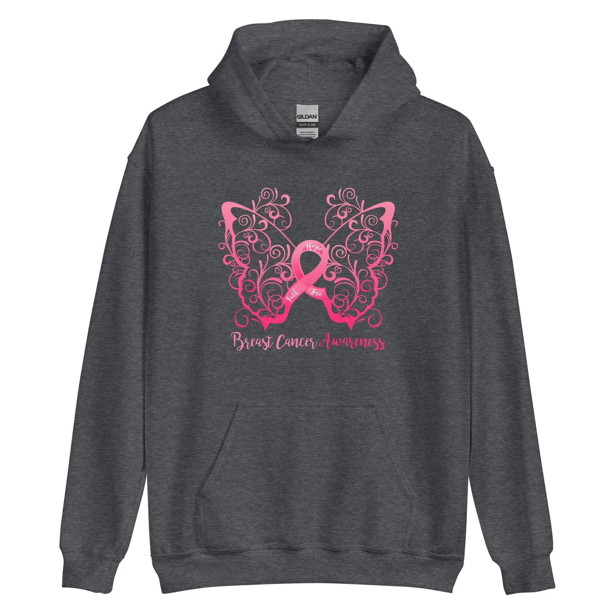 Breast Cancer Awareness Filigree Butterfly Hoodie - Several Colors Available