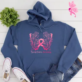 Breast Cancer Awareness Filigree Butterfly Hoodie - Several Colors Available