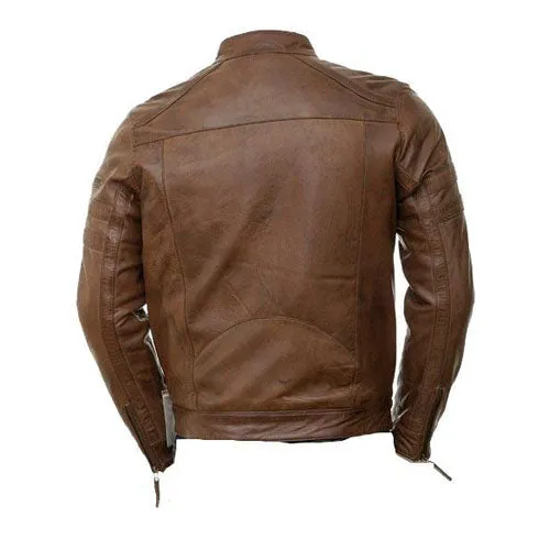 Brown moto style jacket with patterns