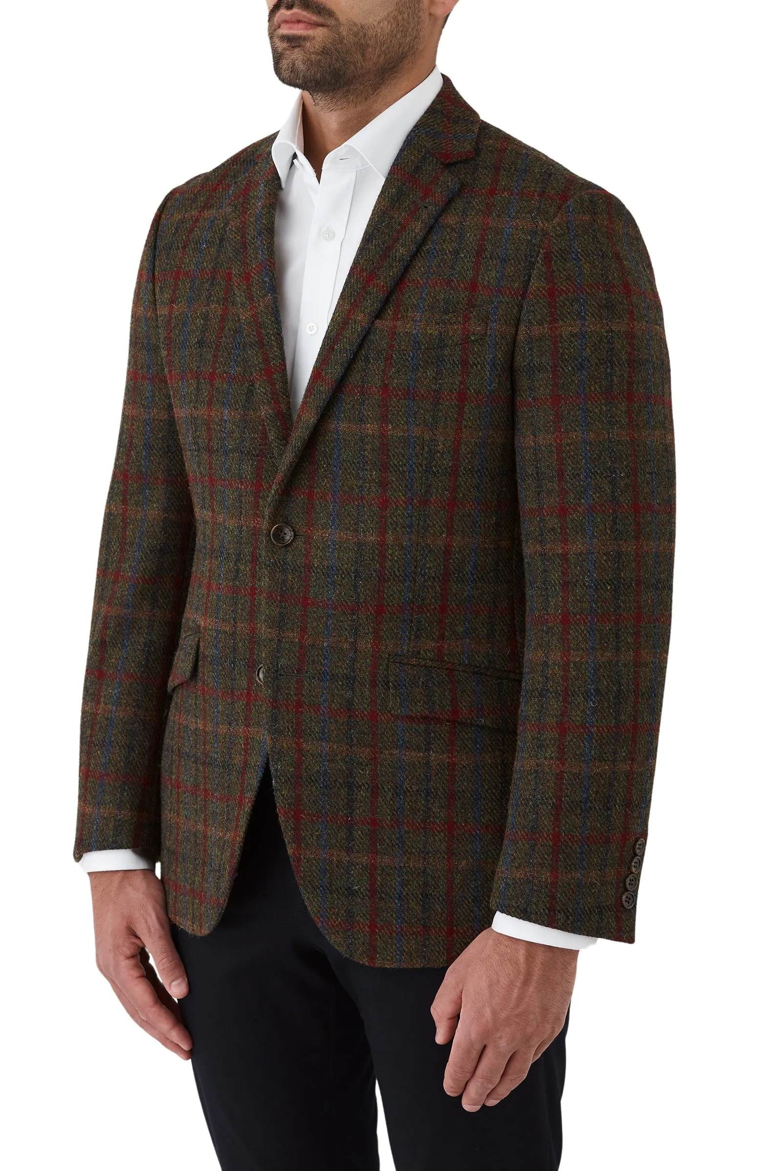 Cambridge - Harris Tweed Jacket - Khaki/Wine/Blue