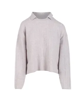 Cashmere Ribbed Collared Crewneck Sweater