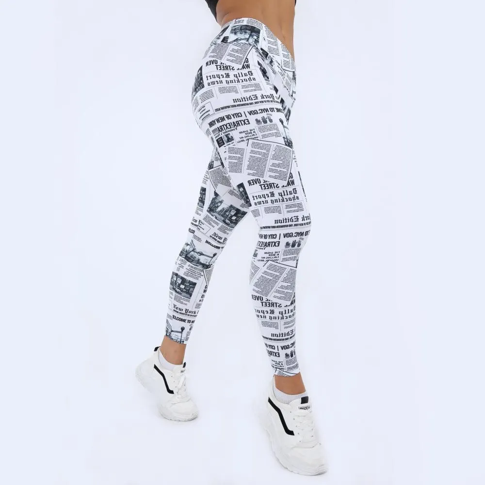 Casual Sexy Women Trouser Highstreet Newspaper Letter Print Workout Legging And Summer Fitness Sport Outfit