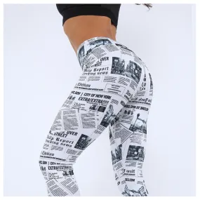 Casual Sexy Women Trouser Highstreet Newspaper Letter Print Workout Legging And Summer Fitness Sport Outfit