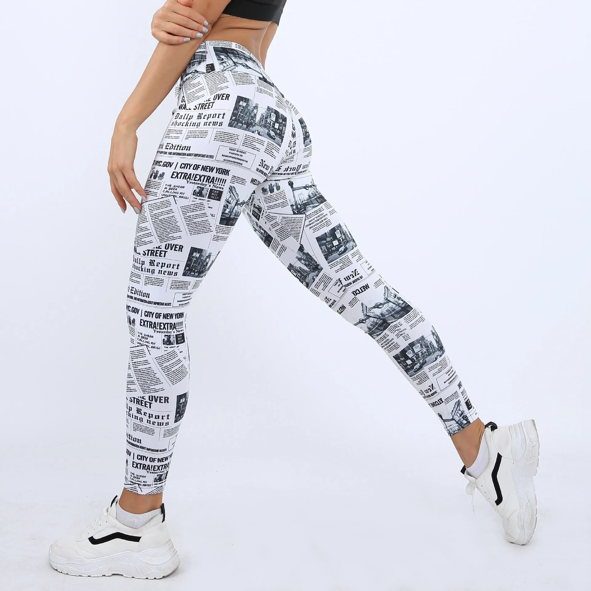 Casual Sexy Women Trouser Highstreet Newspaper Letter Print Workout Legging And Summer Fitness Sport Outfit