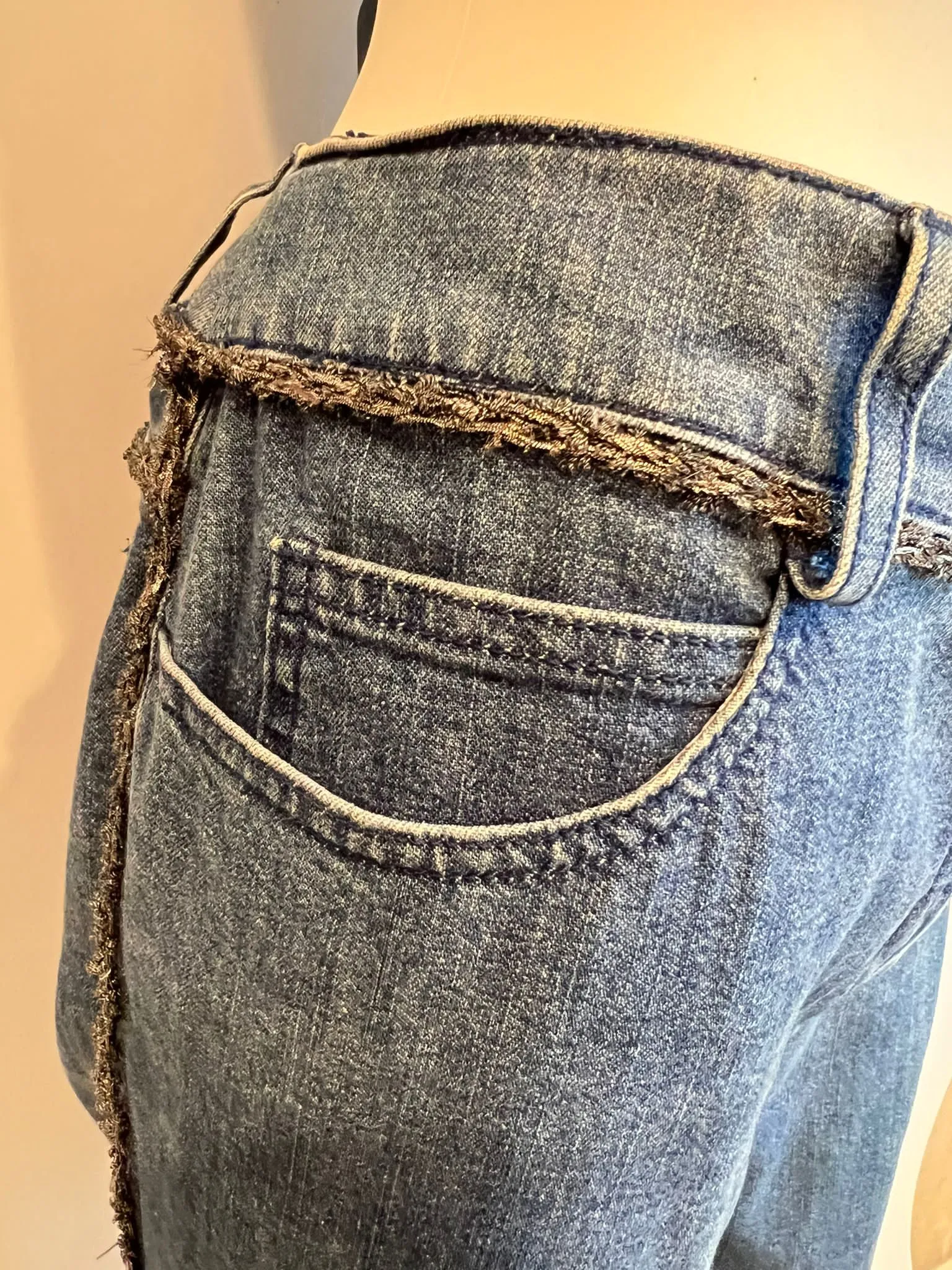 Chanel 06P 2006 Silver Trim Denim Blue Jeans FR 42